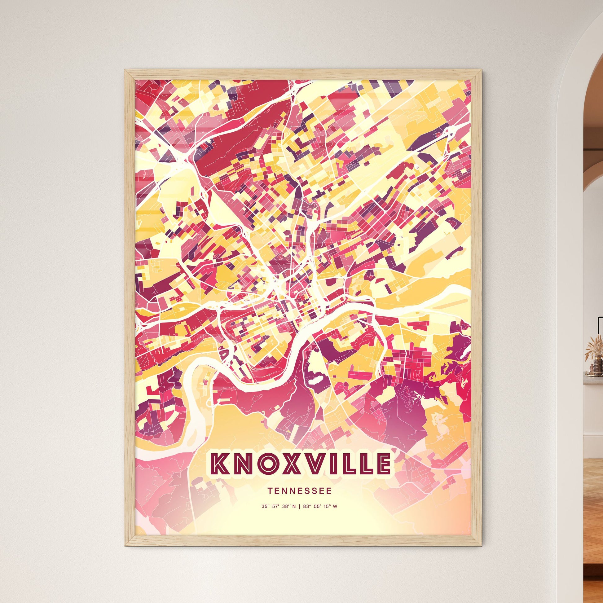Colorful Knoxville Tennessee Fine Art Map Hot Red