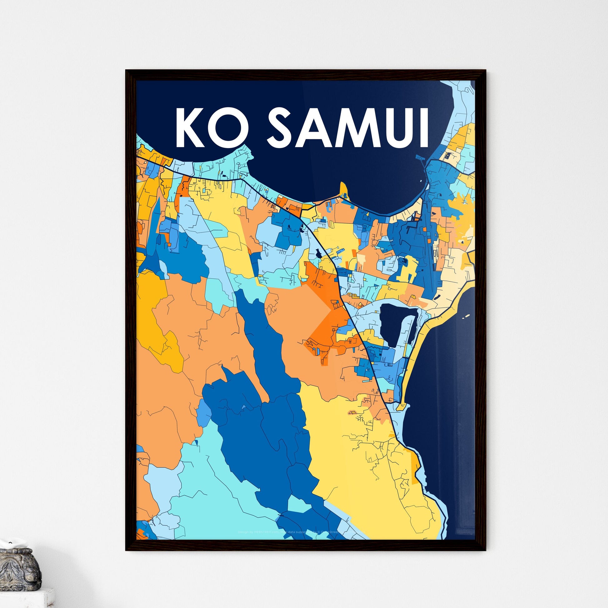 KO SAMUI THAILAND Vibrant Colorful Art Map Poster Blue Orange