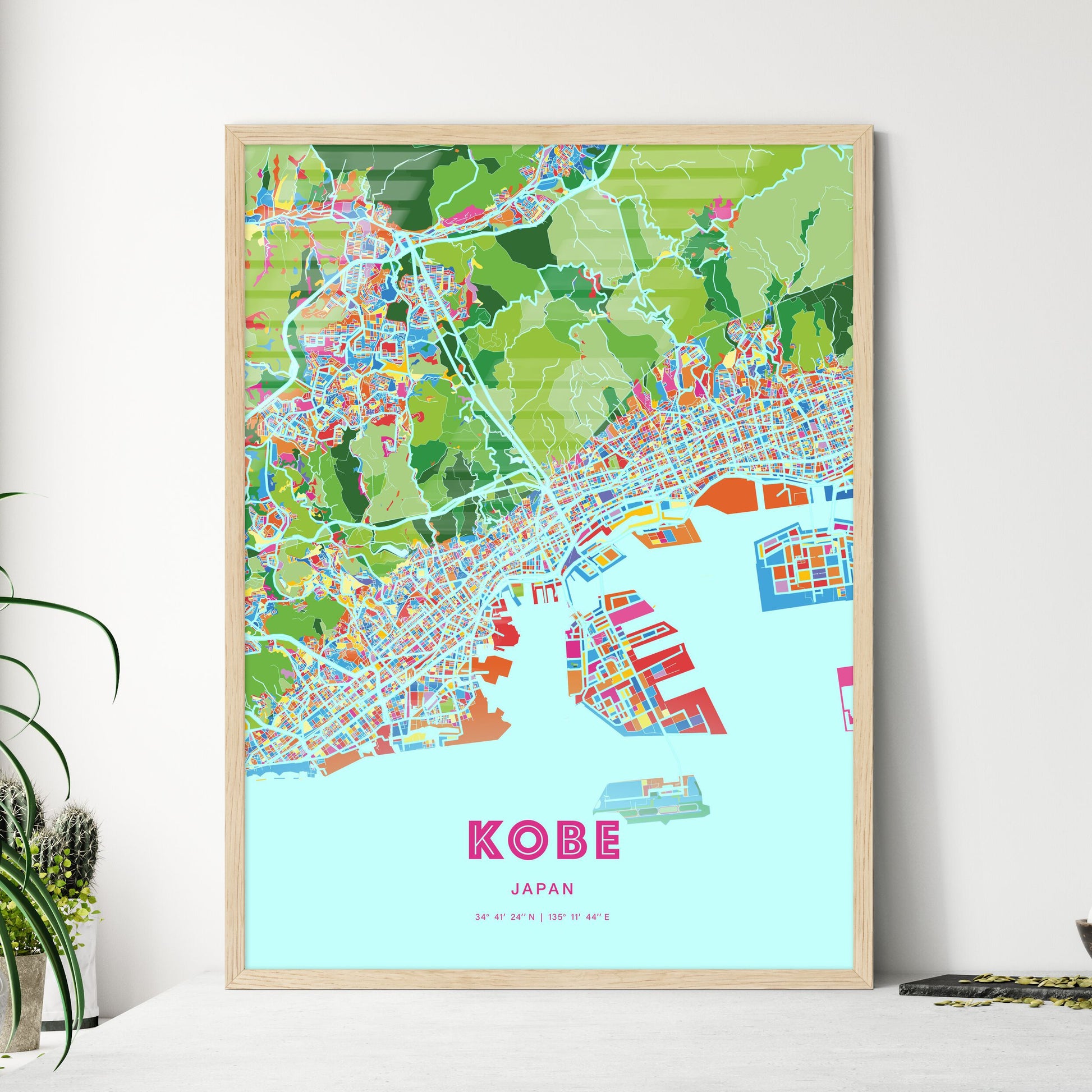 Colorful Kobe Japan Fine Art Map Crazy Colors