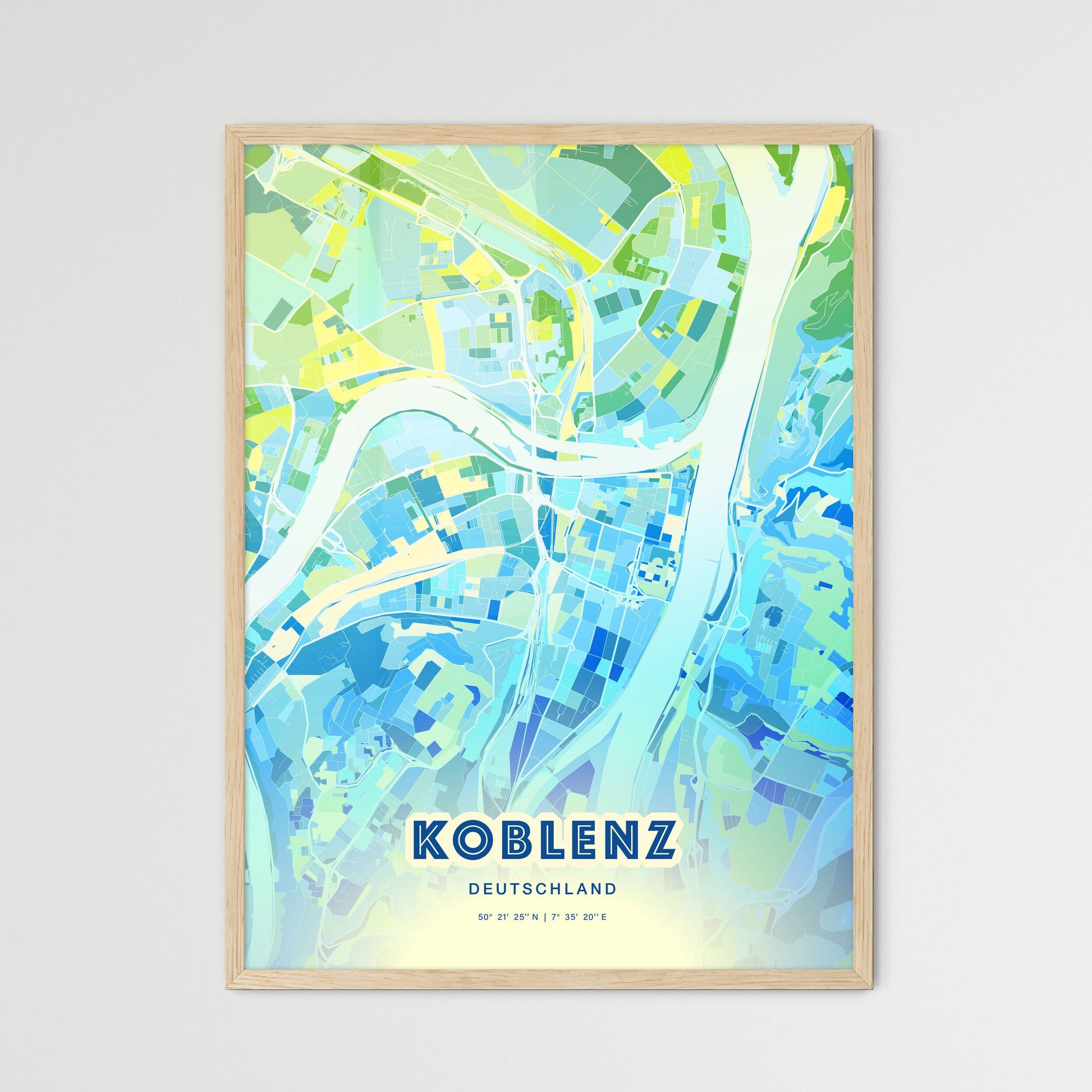 Colorful Koblenz Germany Fine Art Map Cool Blue