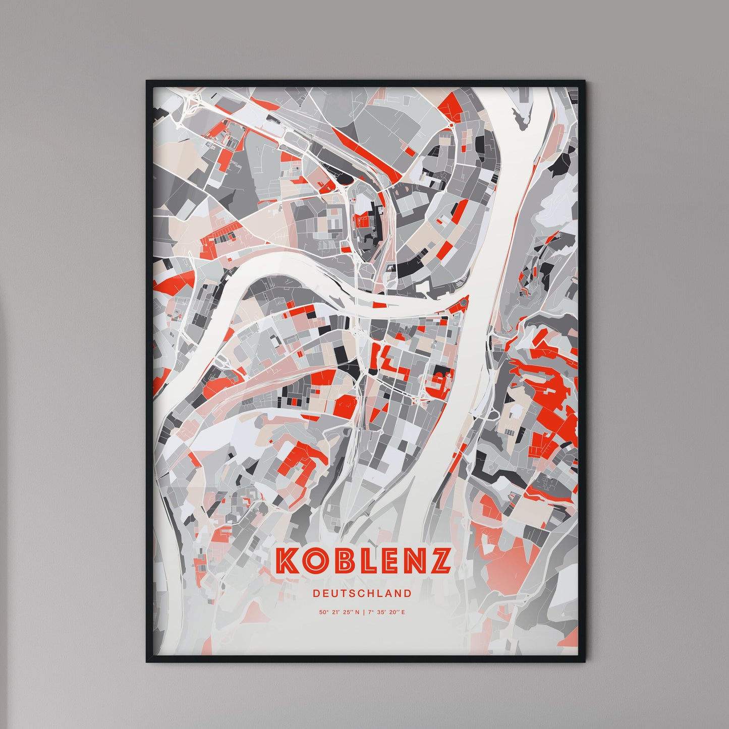 Colorful Koblenz Germany Fine Art Map Modern Expressive
