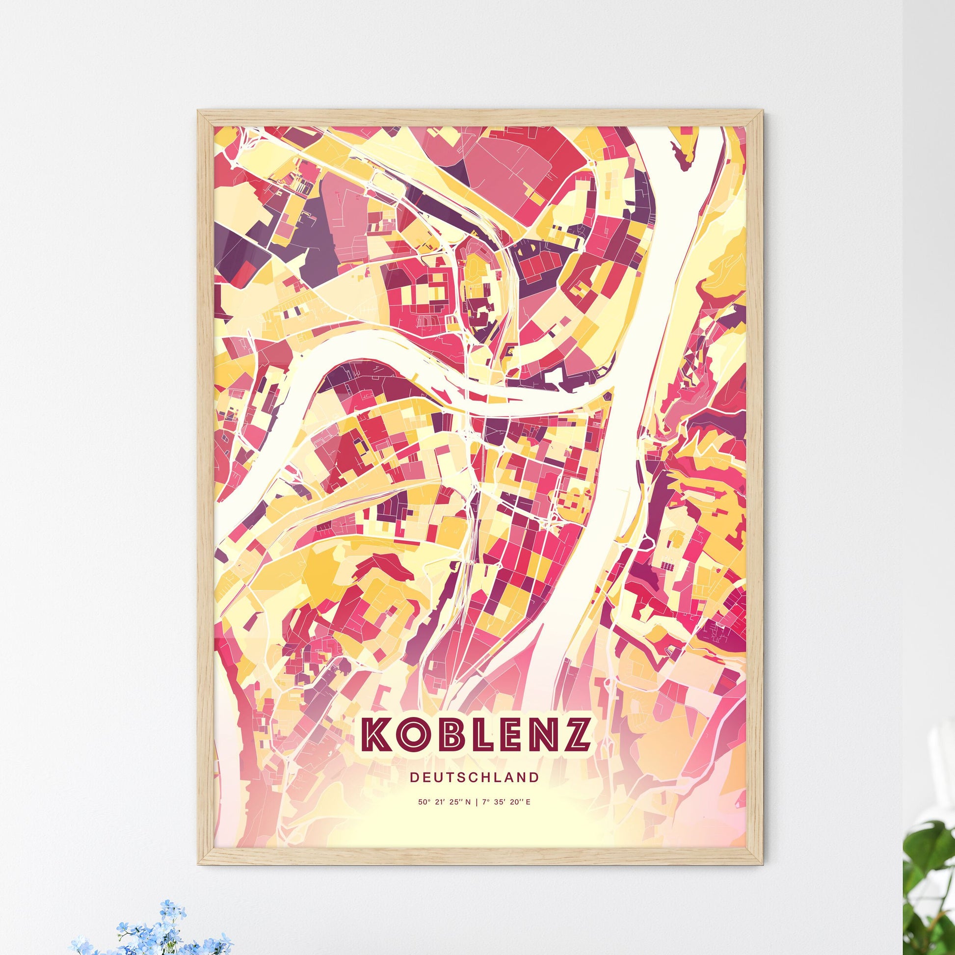Colorful Koblenz Germany Fine Art Map Hot Red
