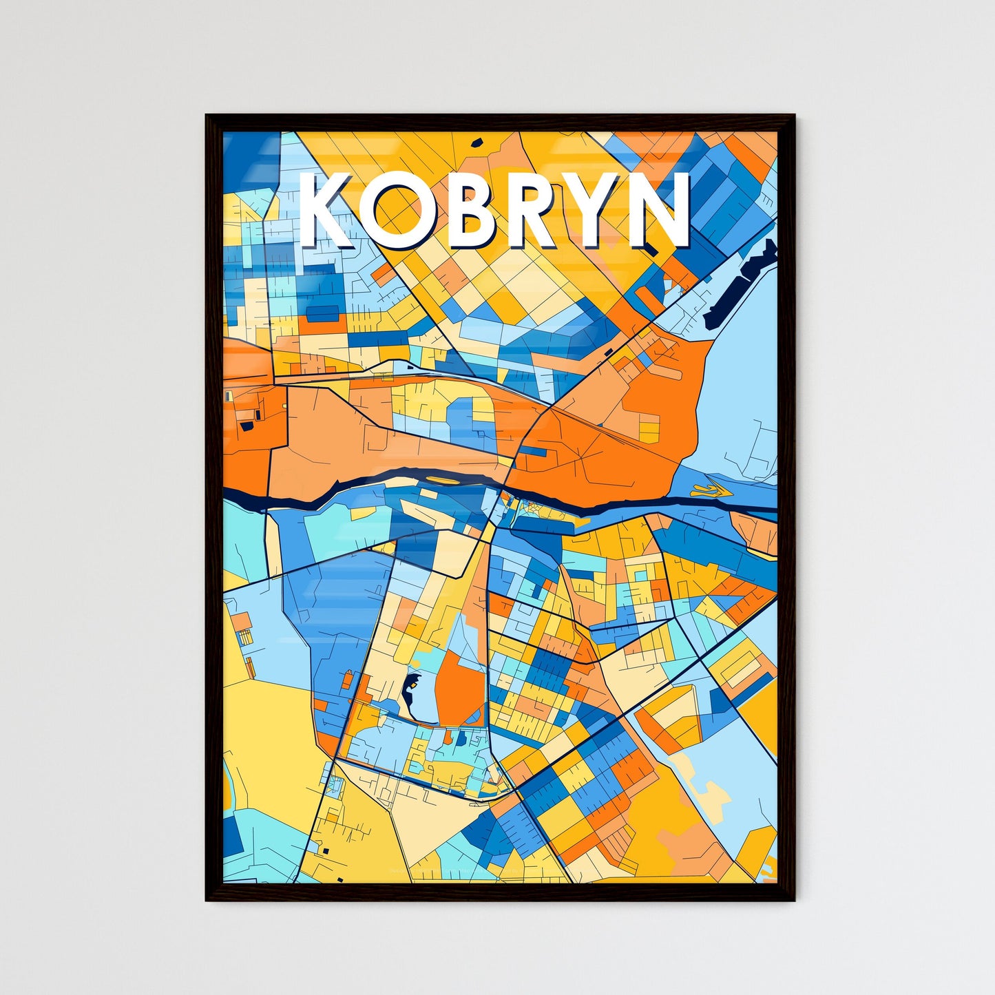 KOBRYN BELARUS Vibrant Colorful Art Map Poster Blue Orange