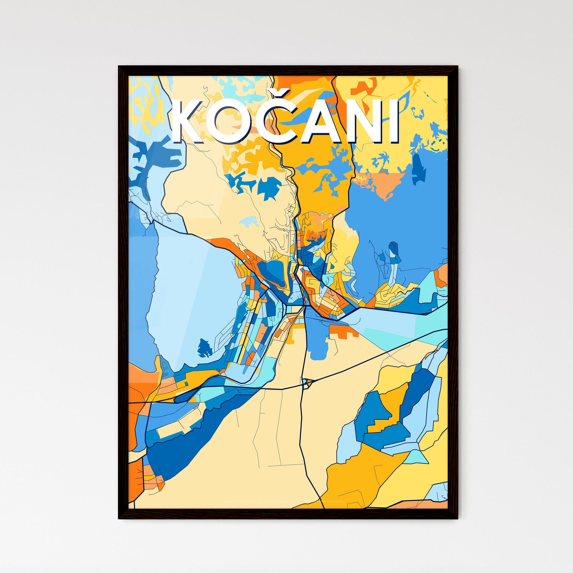 KOČANI NORTH MACEDONIA Vibrant Colorful Art Map Poster Blue Orange