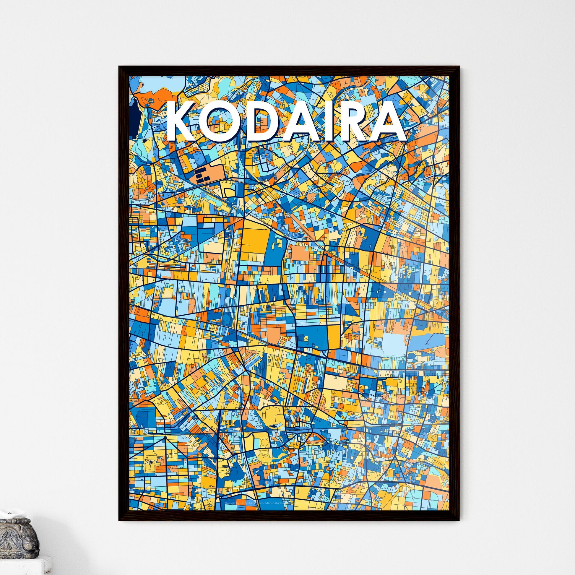 KODAIRA JAPAN Vibrant Colorful Art Map Poster Blue Orange