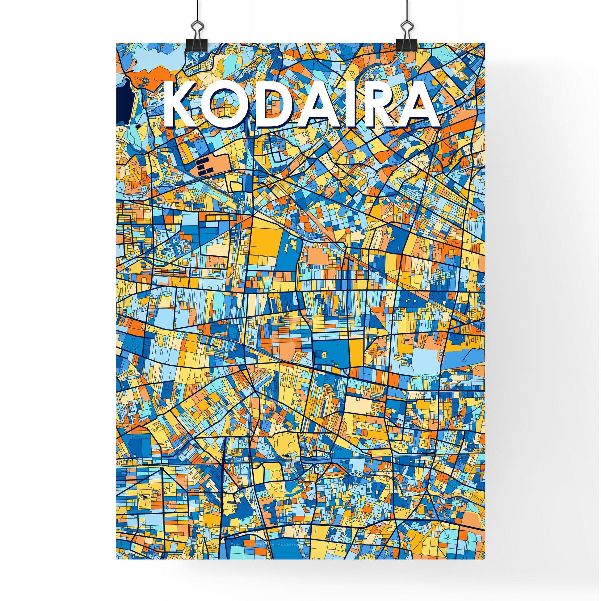 KODAIRA JAPAN Vibrant Colorful Art Map Poster Blue Orange