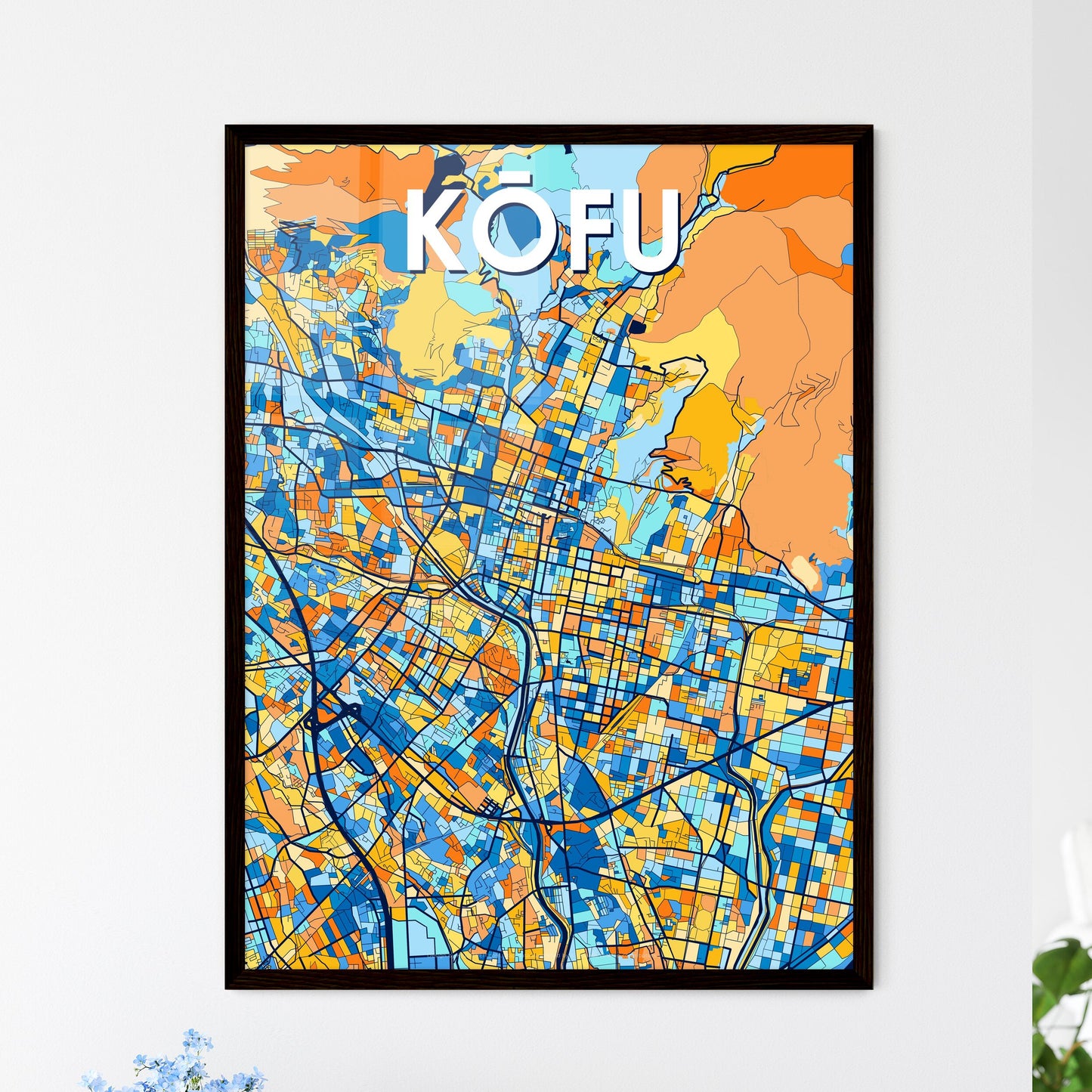 KŌFU JAPAN Vibrant Colorful Art Map Poster Blue Orange