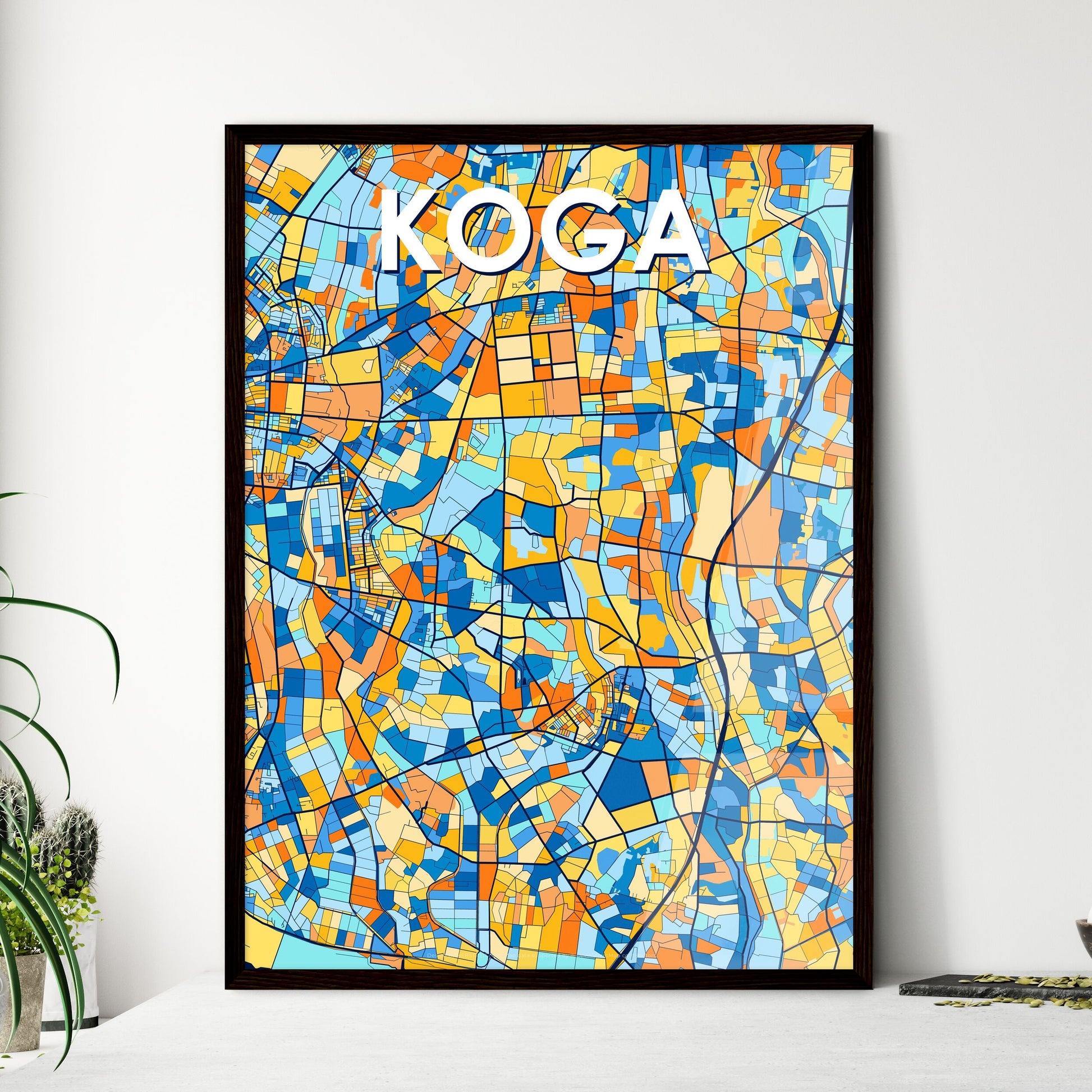 KOGA JAPAN Vibrant Colorful Art Map Poster Blue Orange