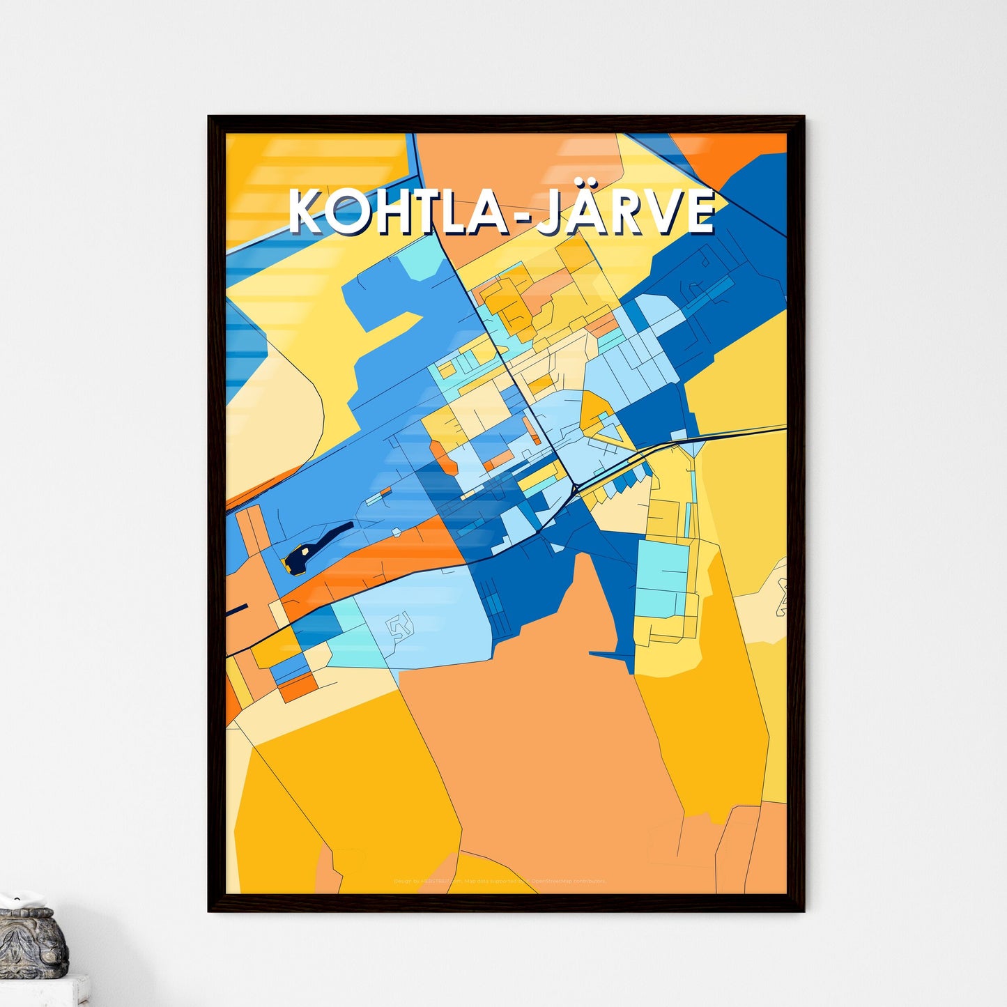 KOHTLA-JÄRVE ESTONIA Vibrant Colorful Art Map Poster Blue Orange