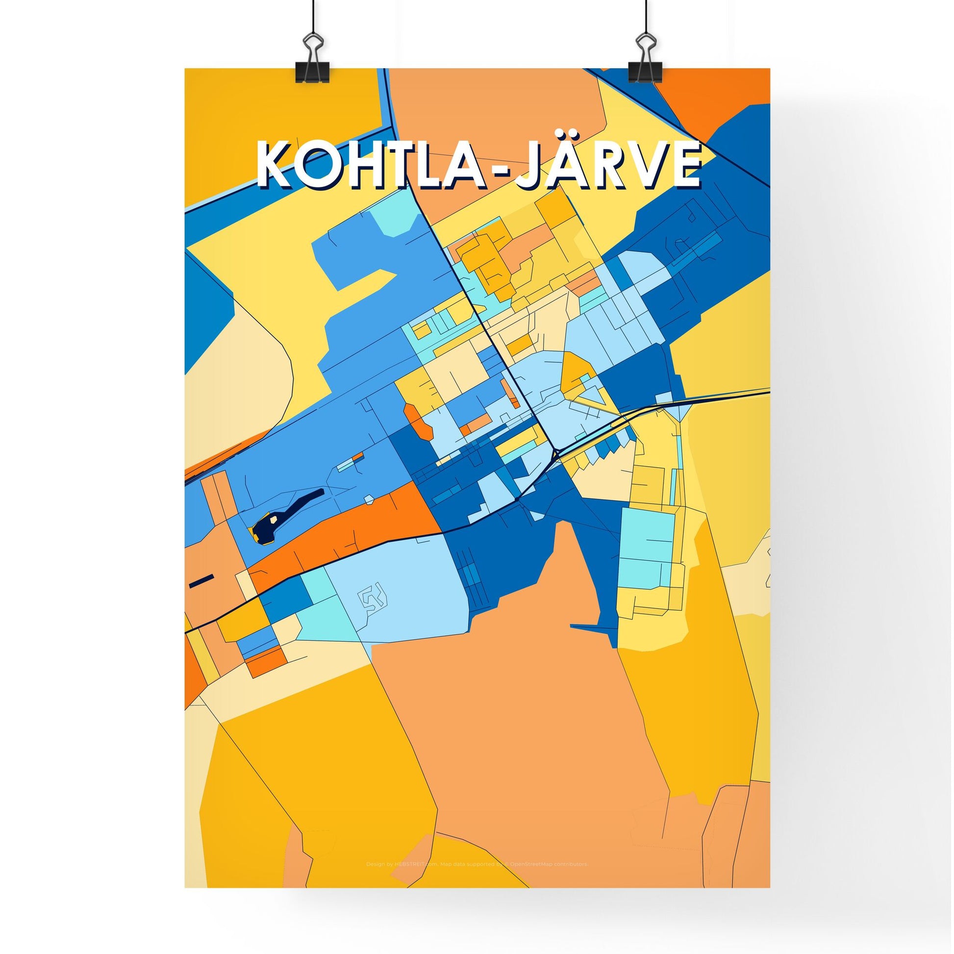 KOHTLA-JÄRVE ESTONIA Vibrant Colorful Art Map Poster Blue Orange