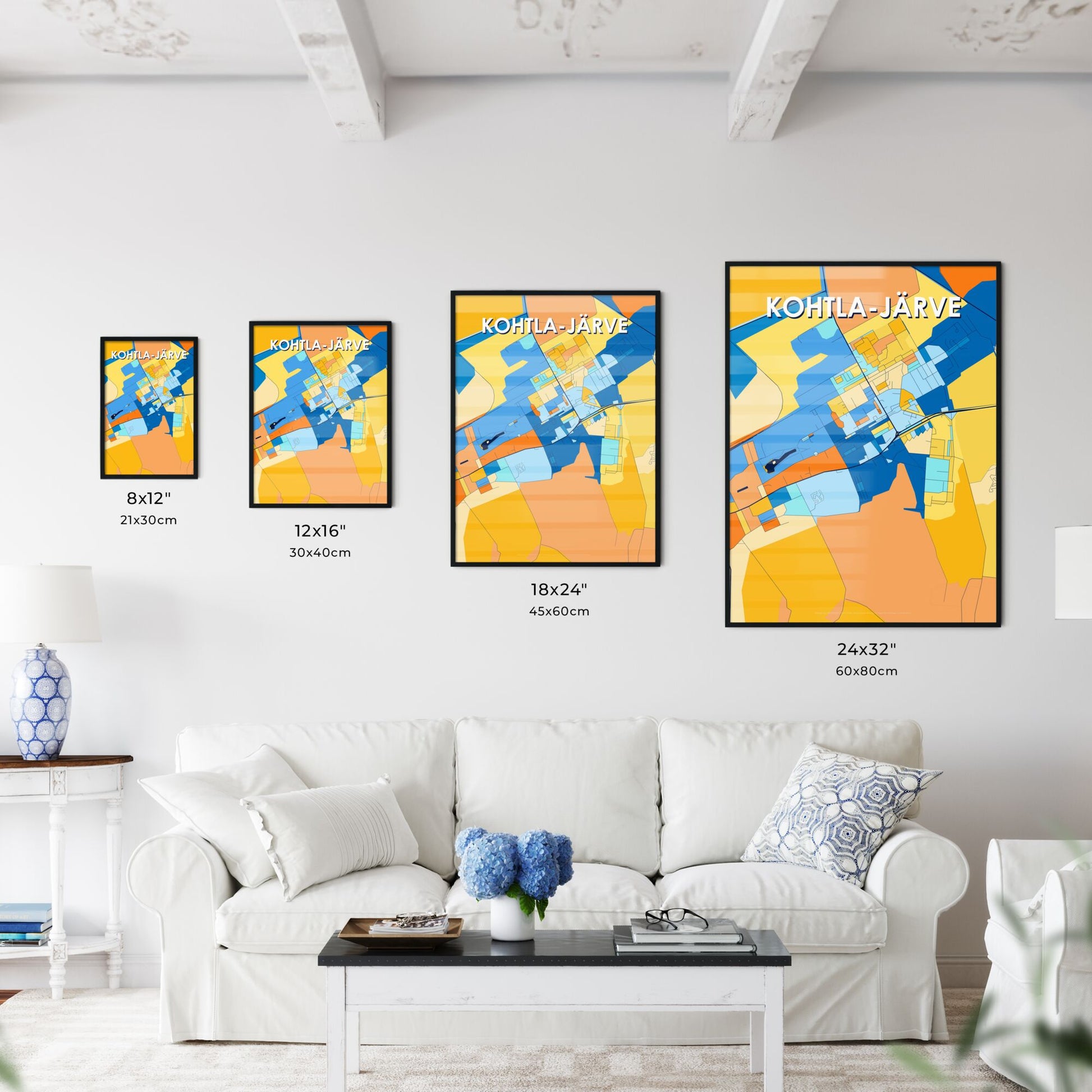 KOHTLA-JÄRVE ESTONIA Vibrant Colorful Art Map Poster Blue Orange