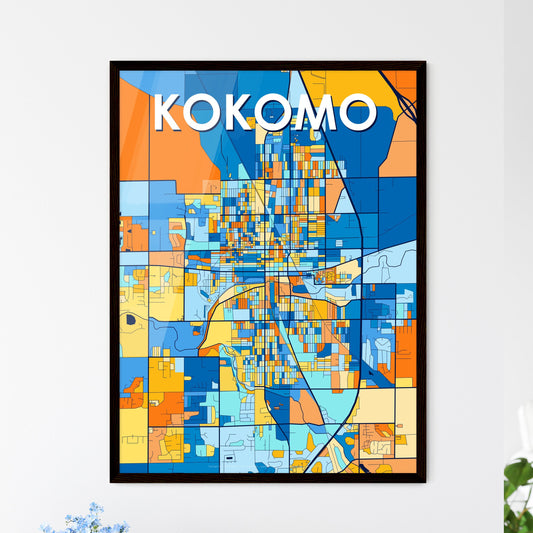 KOKOMO INDIANA Vibrant Colorful Art Map Poster Blue Orange