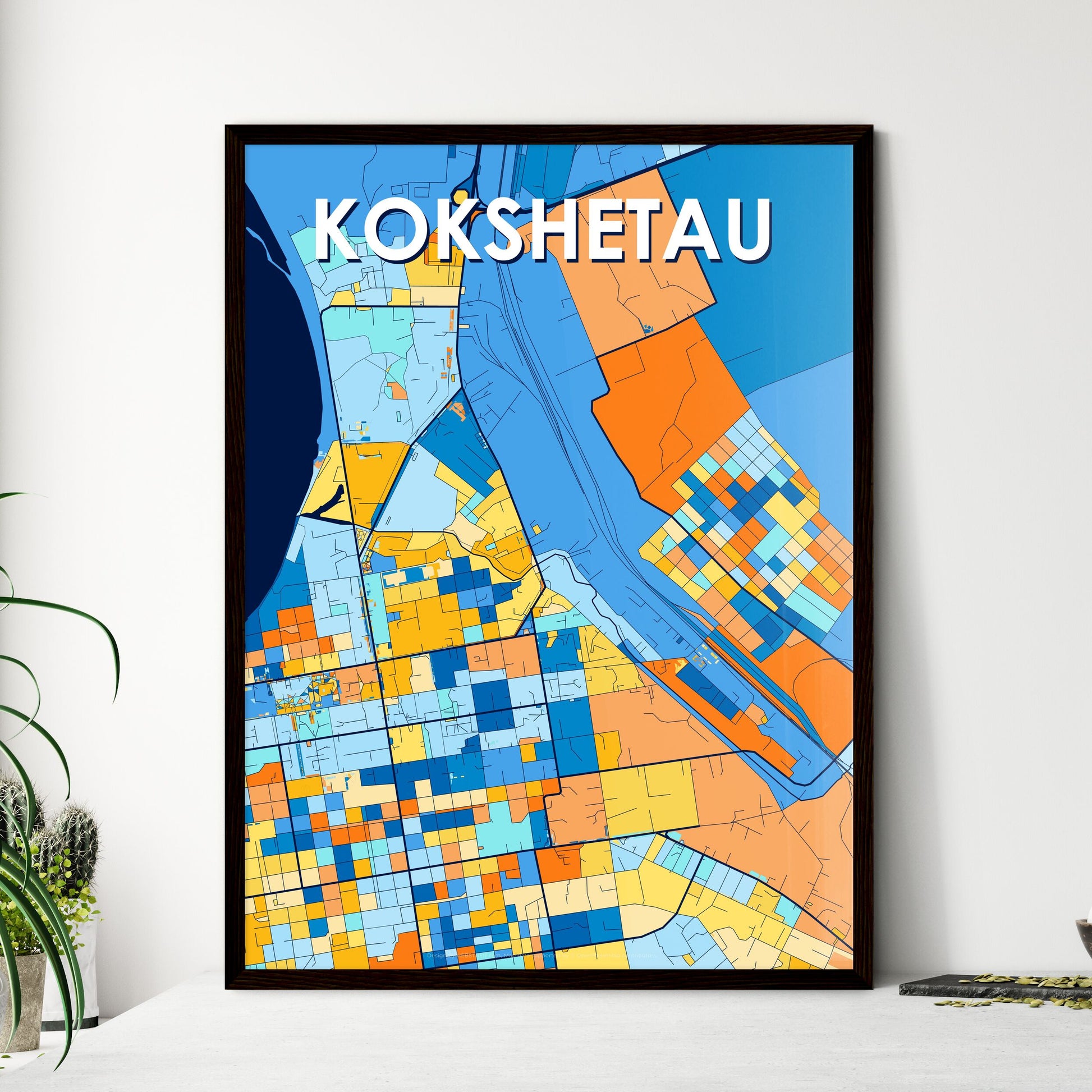 KOKSHETAU KAZAKHSTAN Vibrant Colorful Art Map Poster Blue Orange