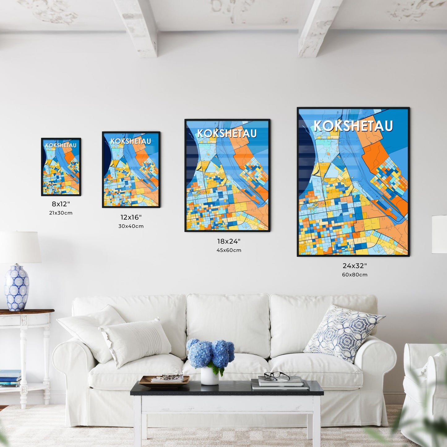 KOKSHETAU KAZAKHSTAN Vibrant Colorful Art Map Poster Blue Orange