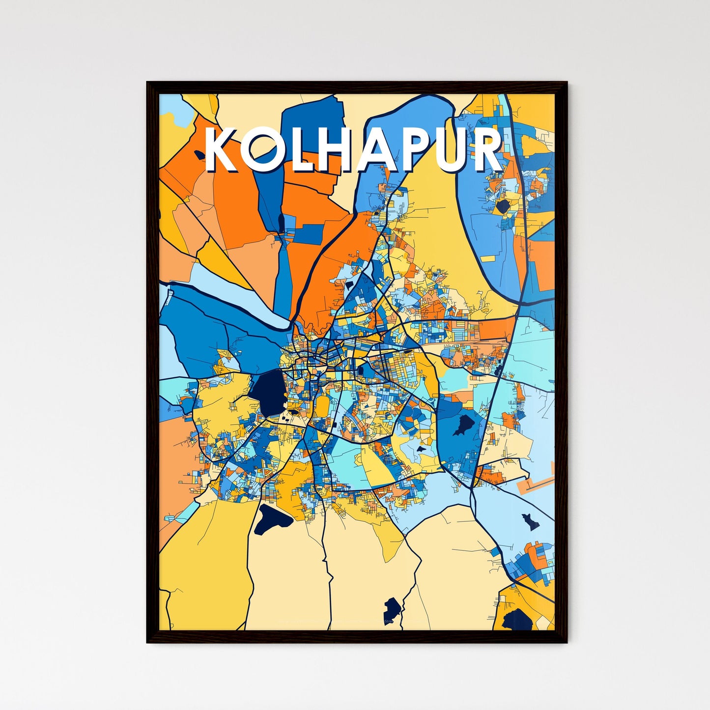 KOLHAPUR INDIA Vibrant Colorful Art Map Poster Blue Orange