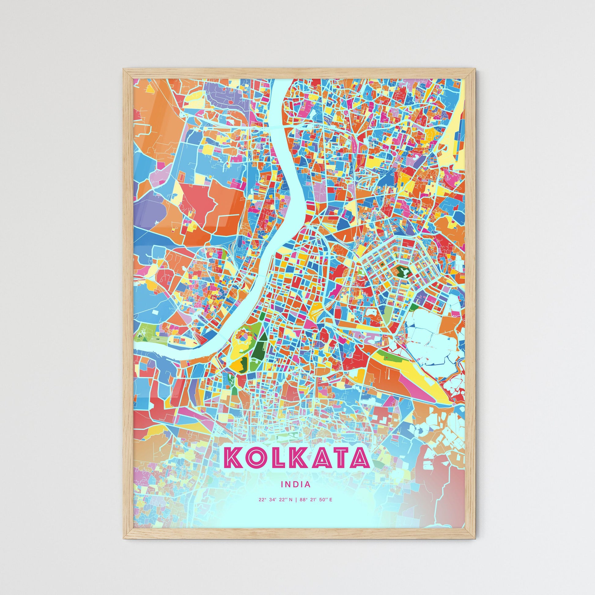 Colorful Kolkata India Fine Art Map Crazy Colors