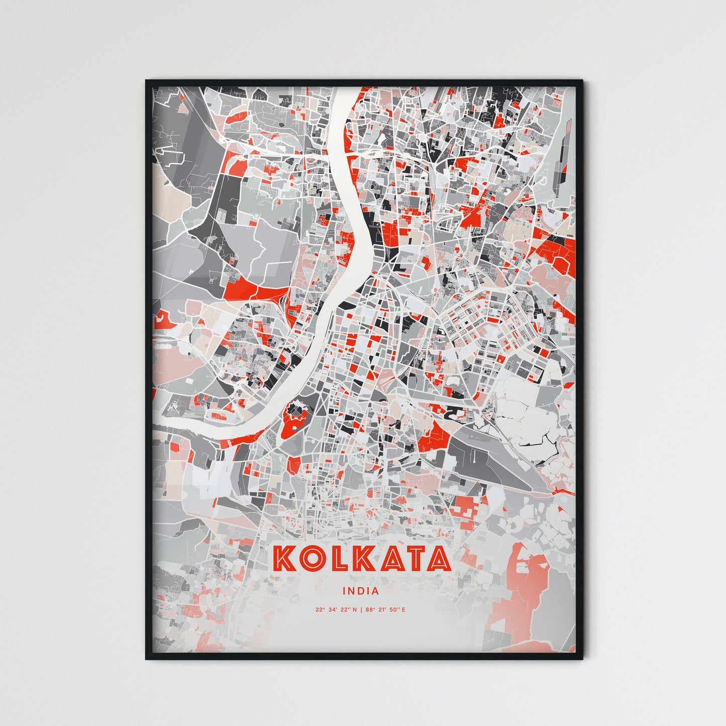 Colorful Kolkata India Fine Art Map Modern Expressive