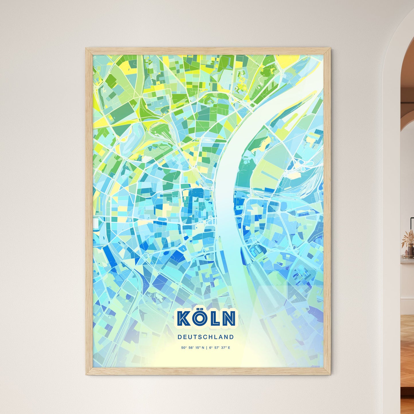 Colorful Cologne Germany Fine Art Map Cool Blue