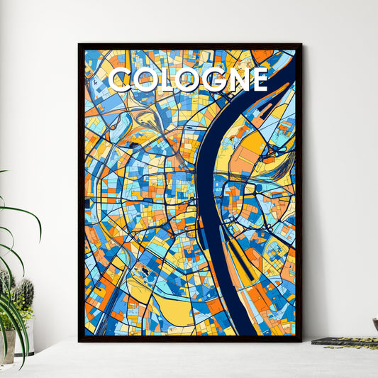 COLOGNE GERMANY Vibrant Colorful Art Map Poster Blue Orange