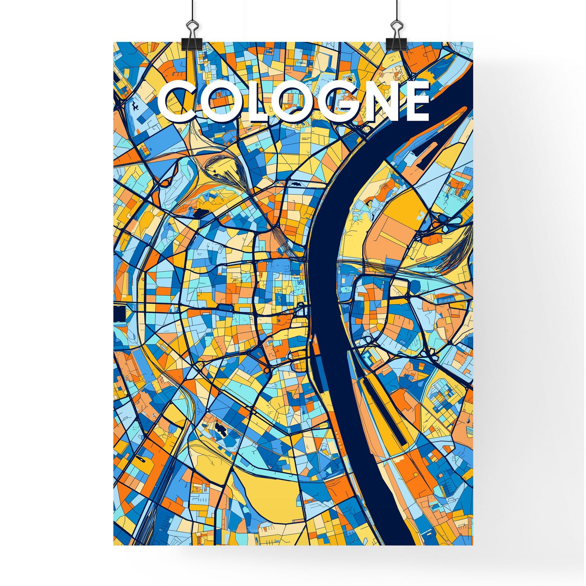 COLOGNE GERMANY Vibrant Colorful Art Map Poster Blue Orange