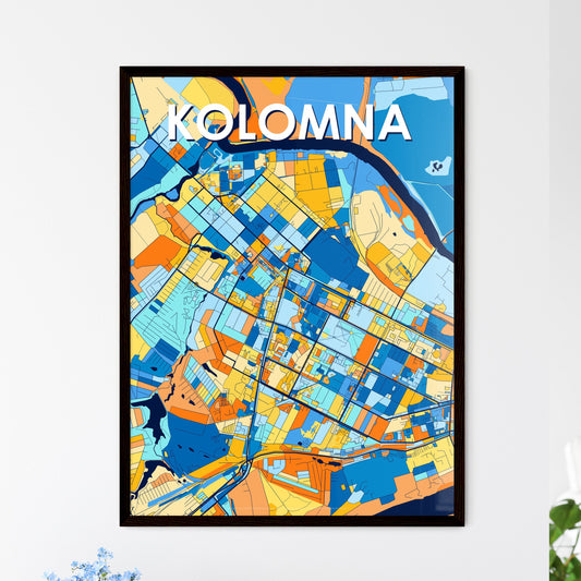 KOLOMNA RUSSIA Vibrant Colorful Art Map Poster Blue Orange