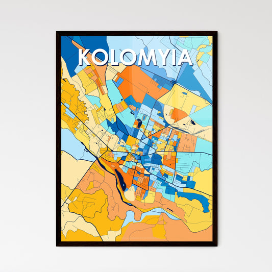 KOLOMYIA UKRAINE Vibrant Colorful Art Map Poster Blue Orange