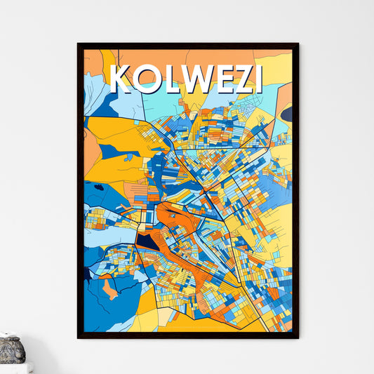 KOLWEZI DR CONGO Vibrant Colorful Art Map Poster Blue Orange