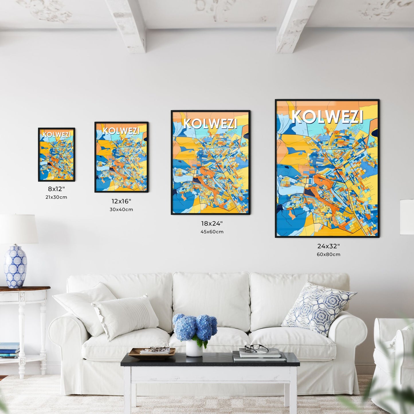 KOLWEZI DR CONGO Vibrant Colorful Art Map Poster Blue Orange