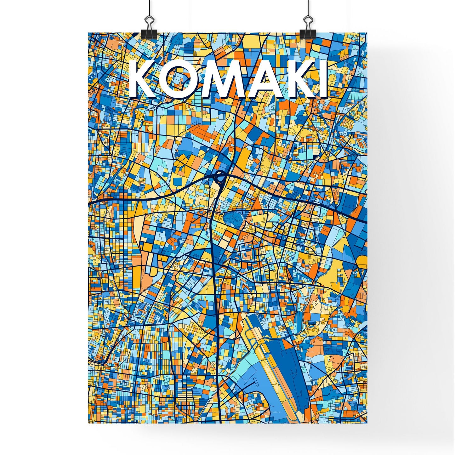 KOMAKI JAPAN Vibrant Colorful Art Map Poster Blue Orange