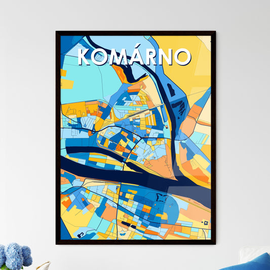 KOMÁRNO SLOVAKIA Vibrant Colorful Art Map Poster Blue Orange