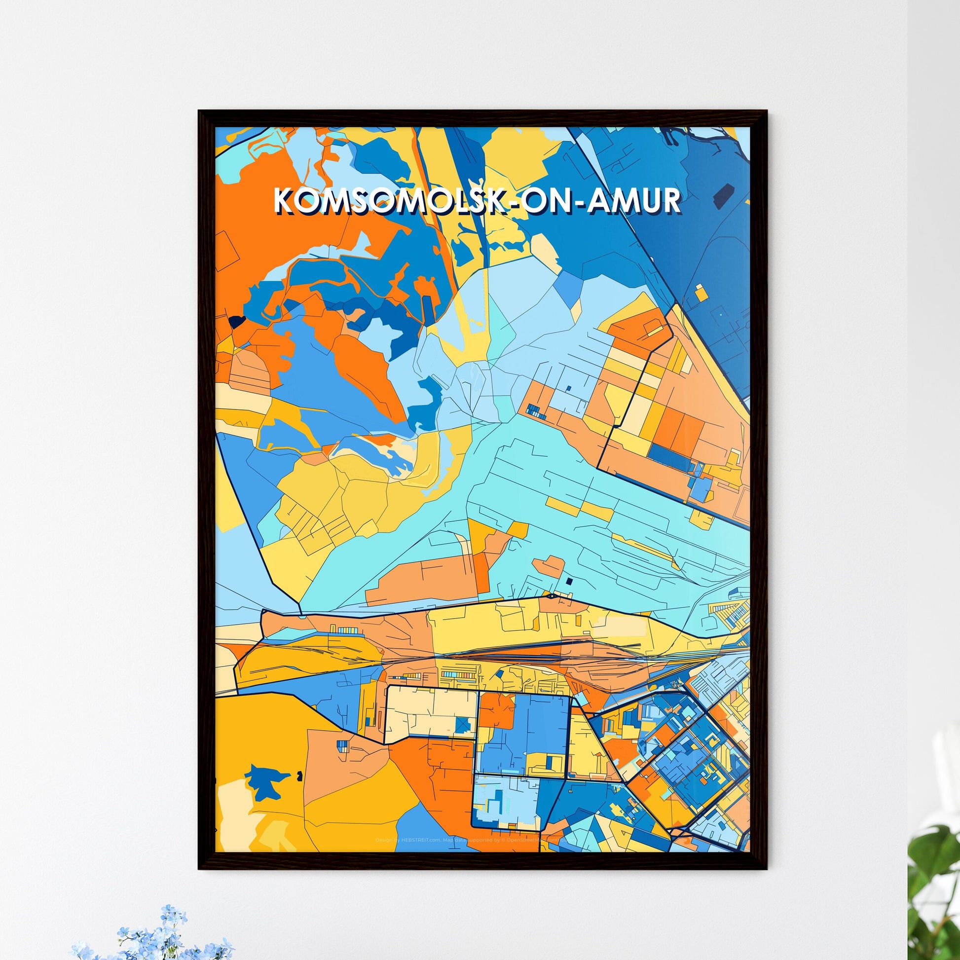 KOMSOMOLSK-ON-AMUR RUSSIA Vibrant Colorful Art Map Poster Blue Orange