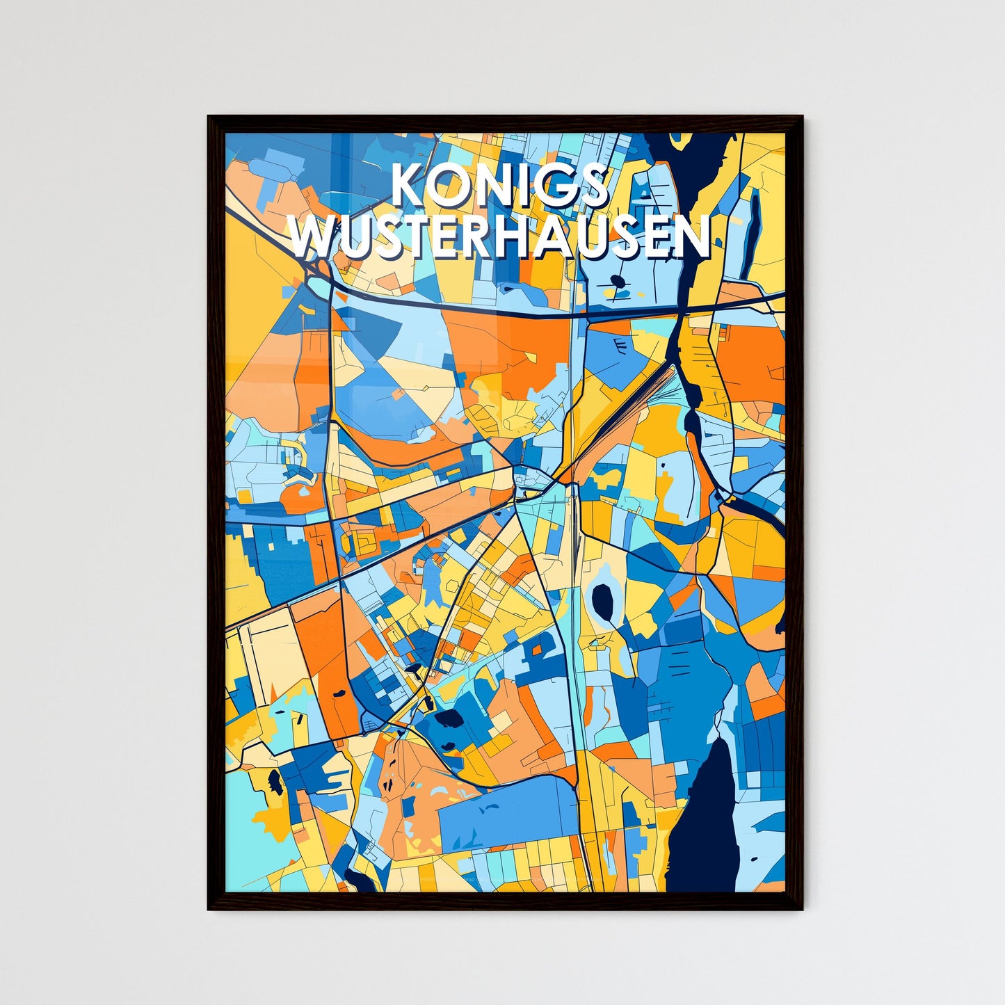 KONIGS WUSTERHAUSEN GERMANY Vibrant Colorful Art Map Poster Blue Orange