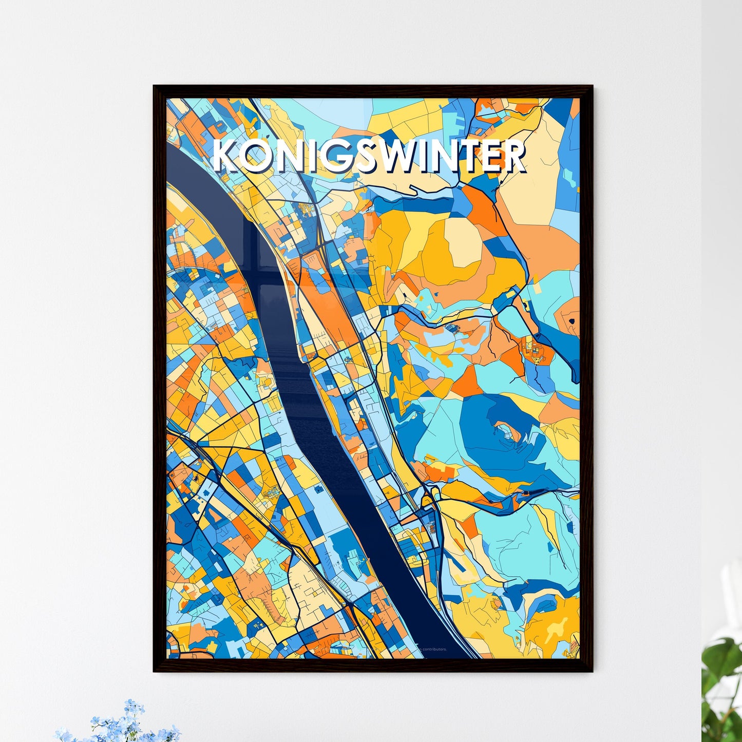 KONIGSWINTER GERMANY Vibrant Colorful Art Map Poster Blue Orange