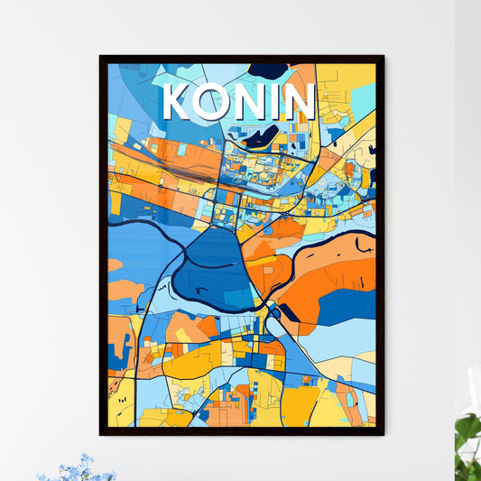 KONIN POLAND Vibrant Colorful Art Map Poster Blue Orange