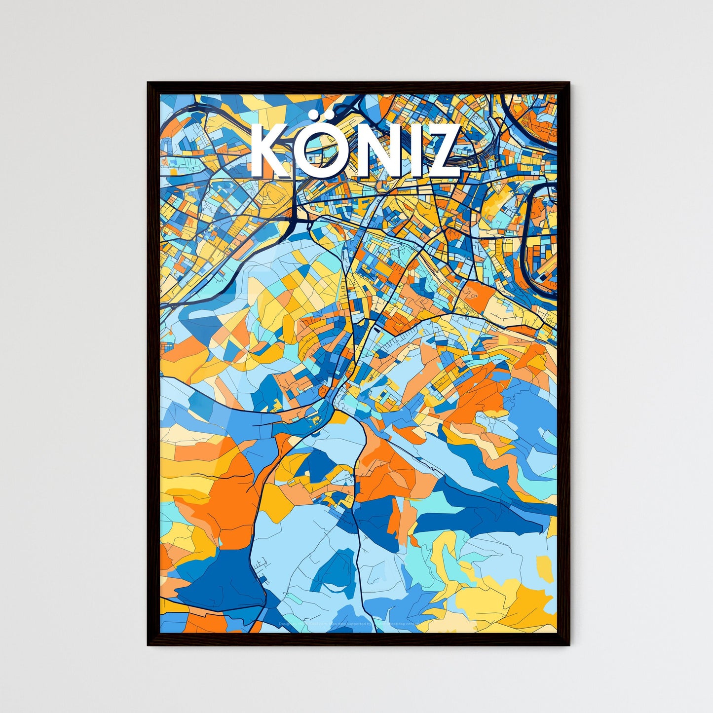 KÖNIZ SWITZERLAND Vibrant Colorful Art Map Poster Blue Orange