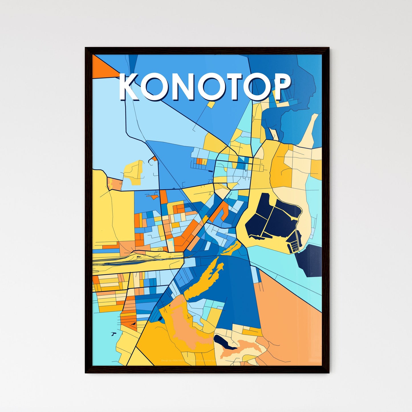 KONOTOP UKRAINE Vibrant Colorful Art Map Poster Blue Orange