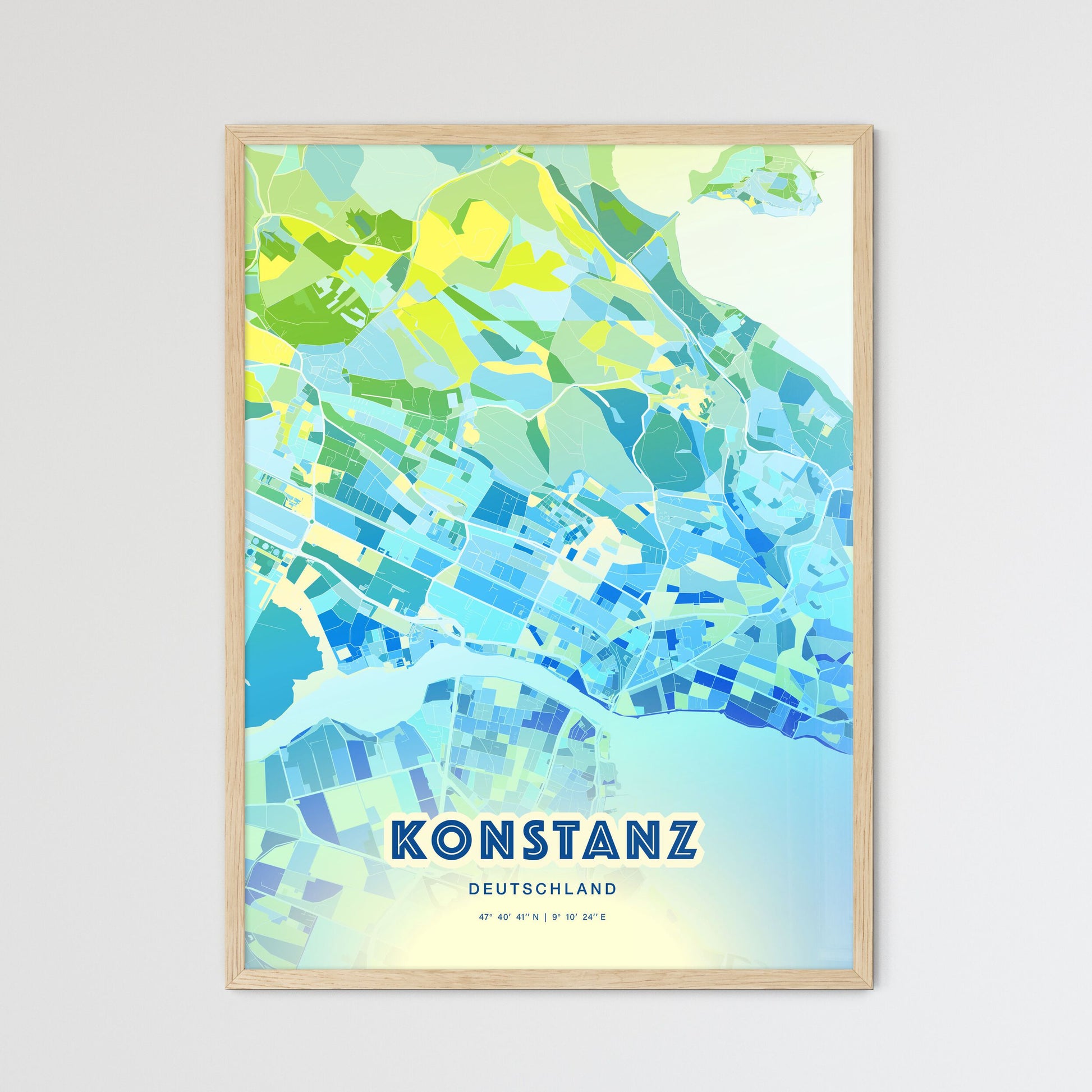 Colorful Konstanz Germany Fine Art Map Cool Blue