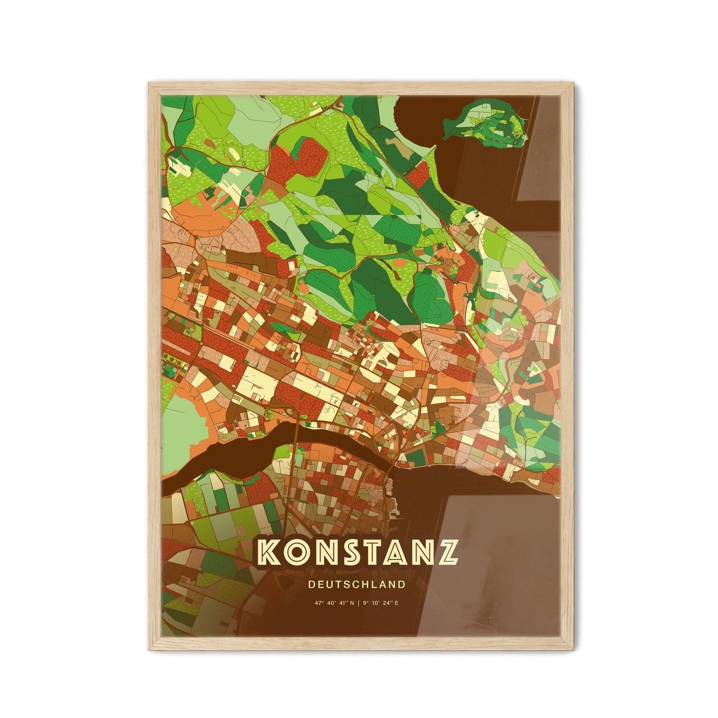 Colorful Konstanz Germany Fine Art Map Farmhouse