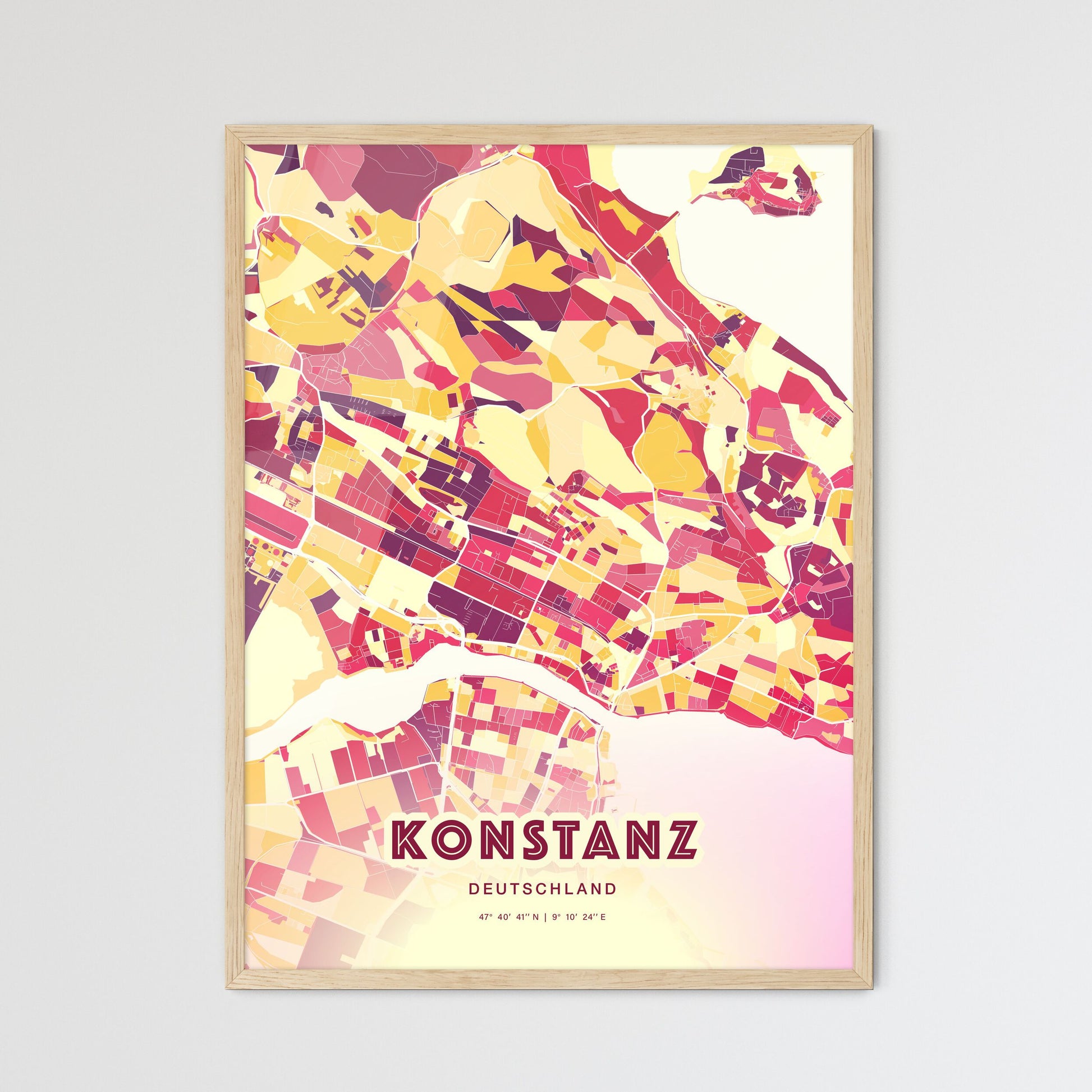 Colorful Konstanz Germany Fine Art Map Hot Red