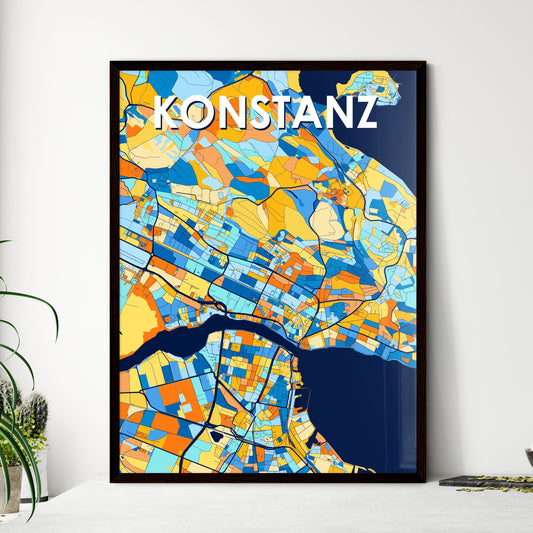 KONSTANZ GERMANY Vibrant Colorful Art Map Poster Blue Orange