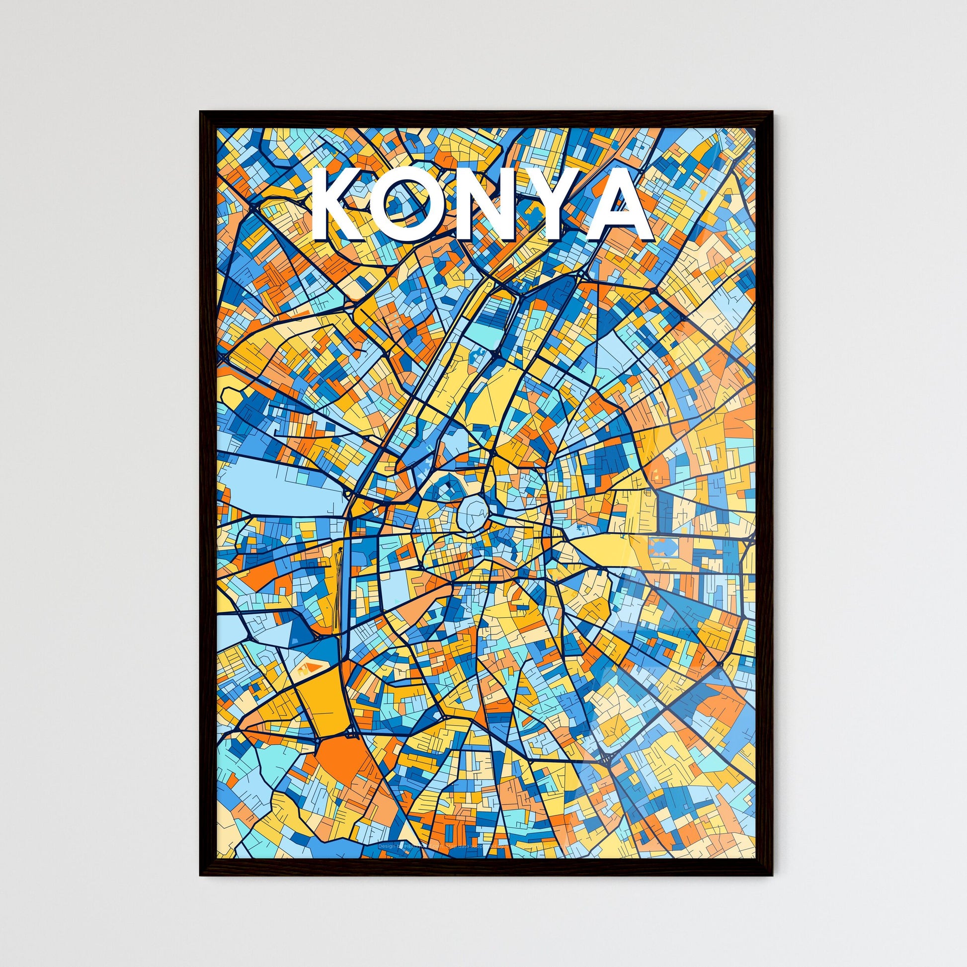 KONYA TURKEY Vibrant Colorful Art Map Poster Blue Orange