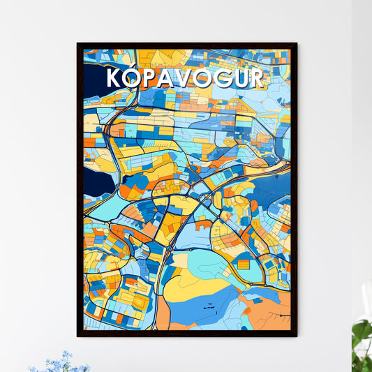 KÓPAVOGUR ICELAND Vibrant Colorful Art Map Poster Blue Orange