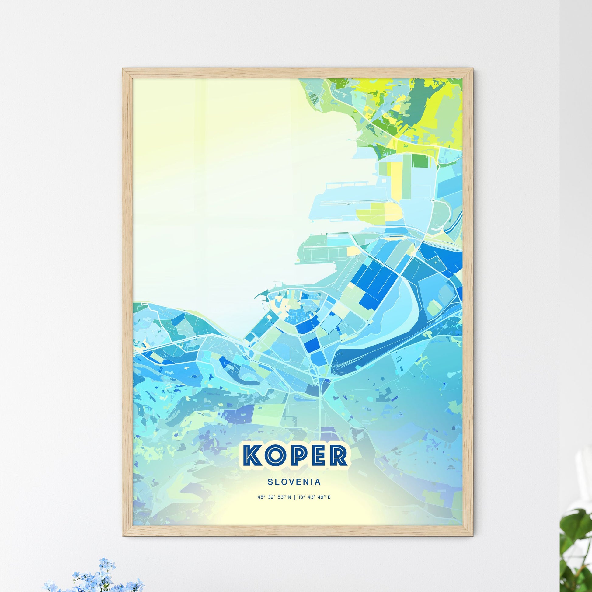 Colorful Koper Slovenia Fine Art Map Cool Blue