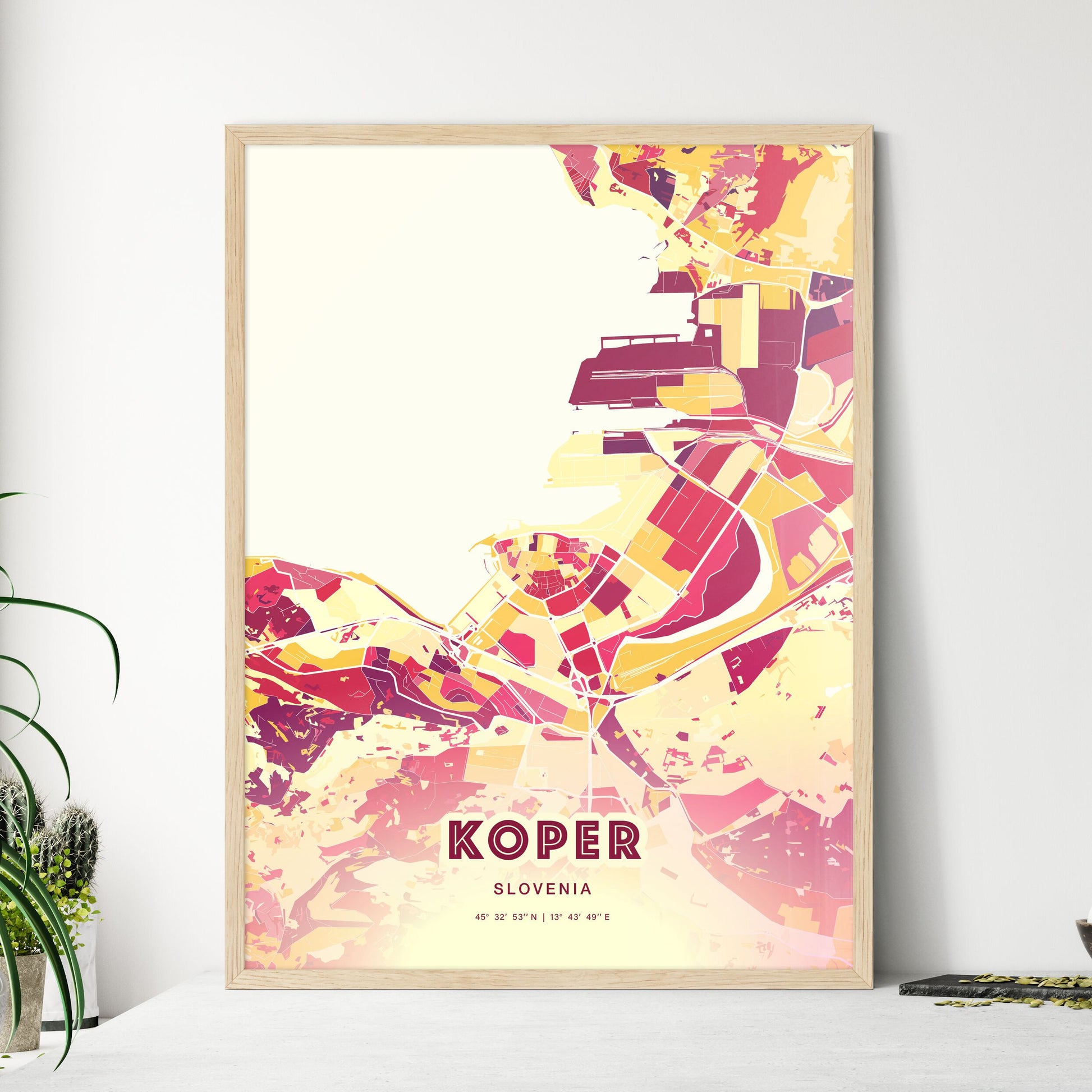 Colorful Koper Slovenia Fine Art Map Hot Red