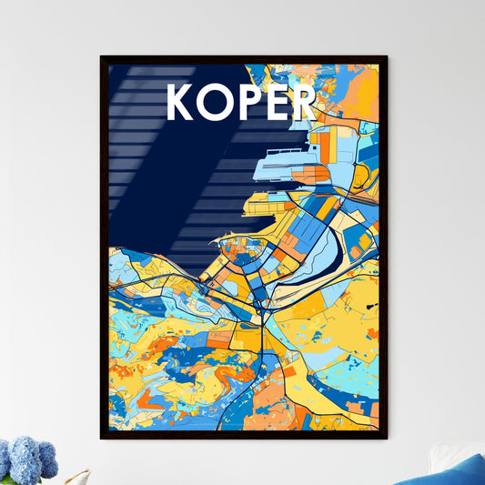 KOPER SLOVENIA Vibrant Colorful Art Map Poster Blue Orange