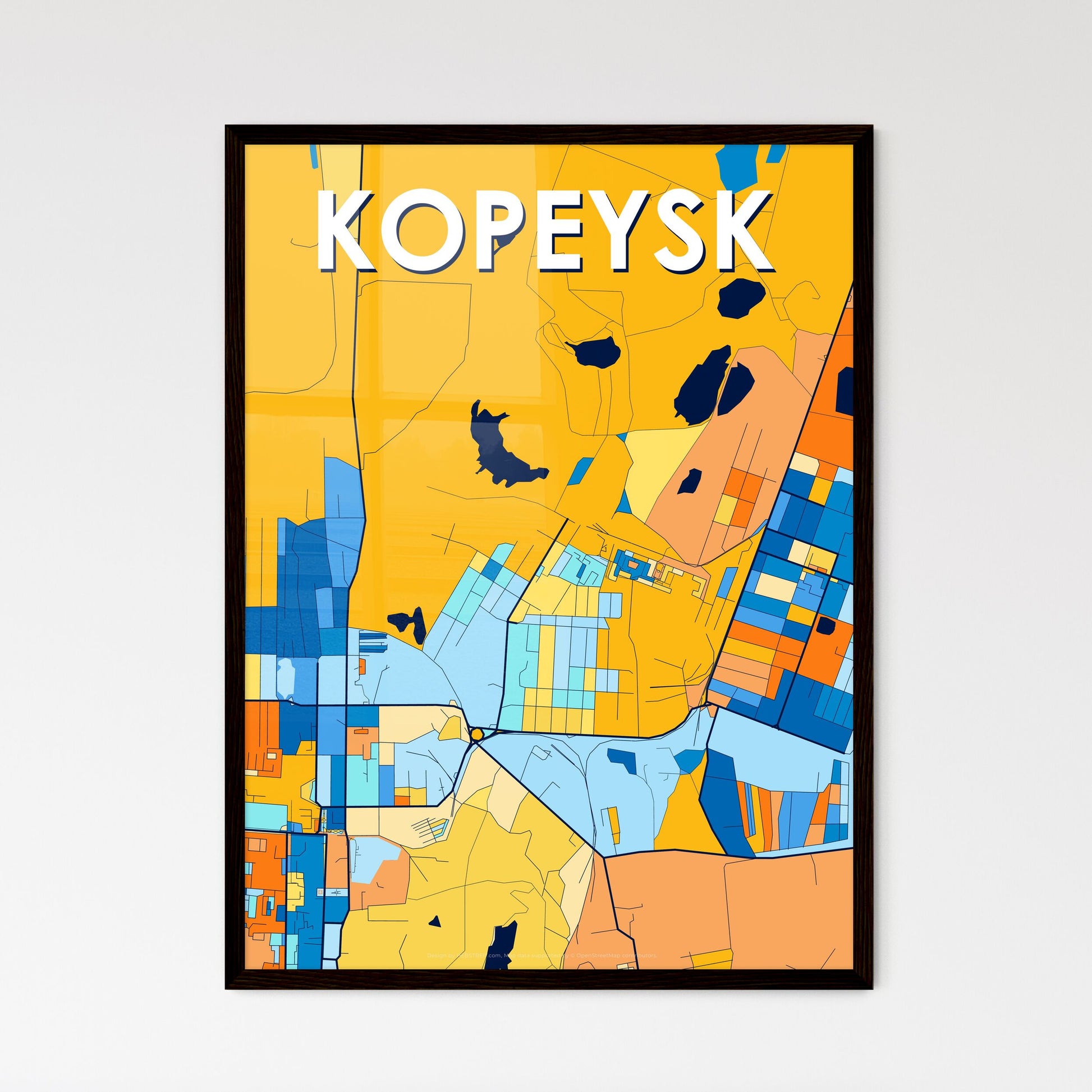 KOPEYSK RUSSIA Vibrant Colorful Art Map Poster Blue Orange