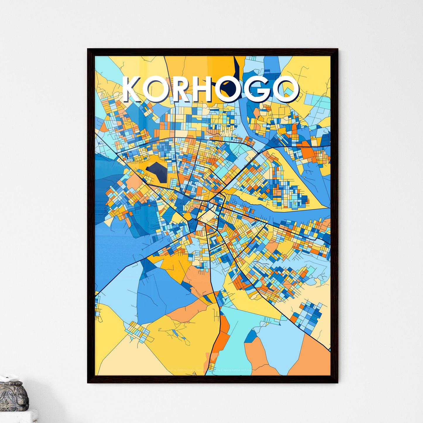 KORHOGO IVORY COAST Vibrant Colorful Art Map Poster Blue Orange