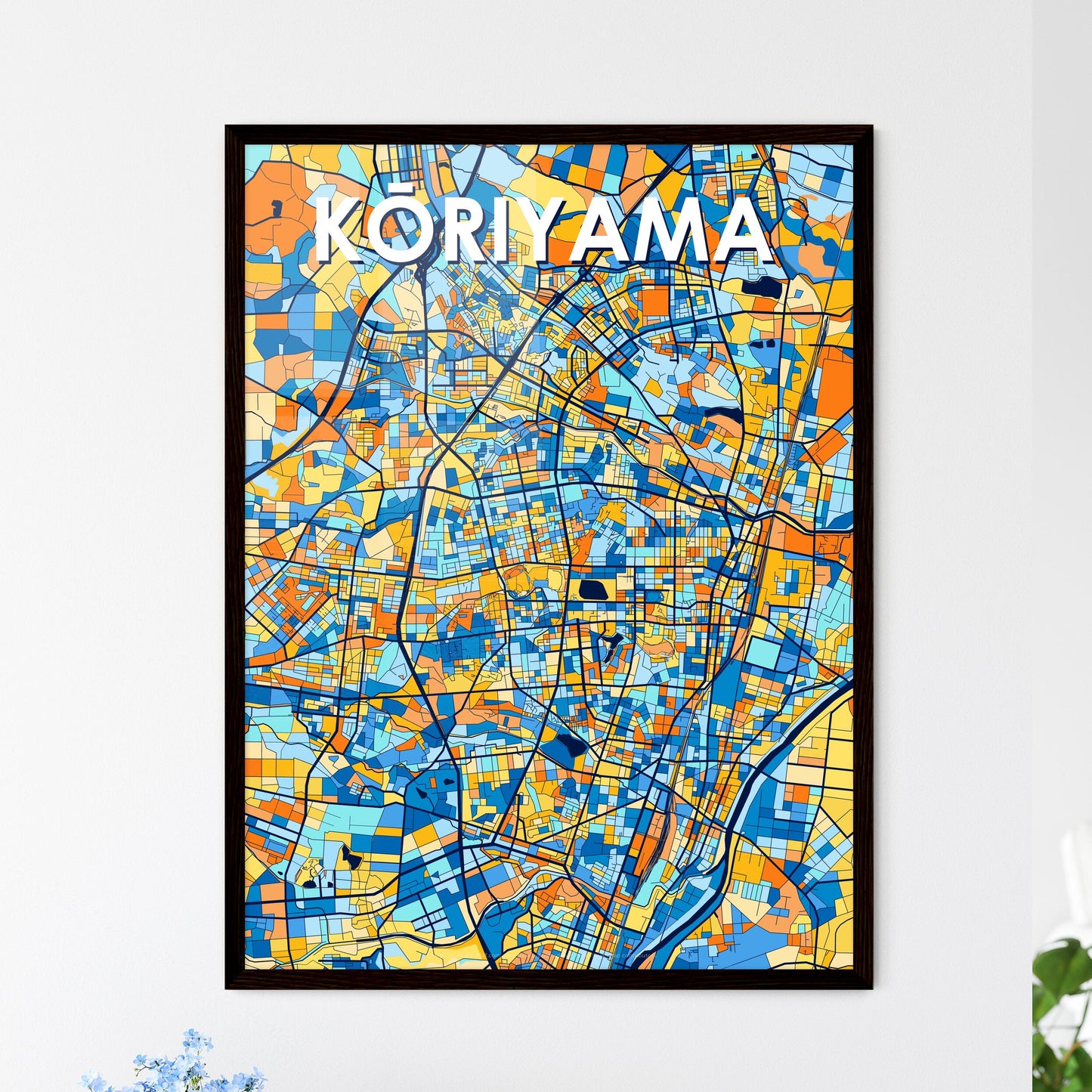 KŌRIYAMA JAPAN Vibrant Colorful Art Map Poster Blue Orange