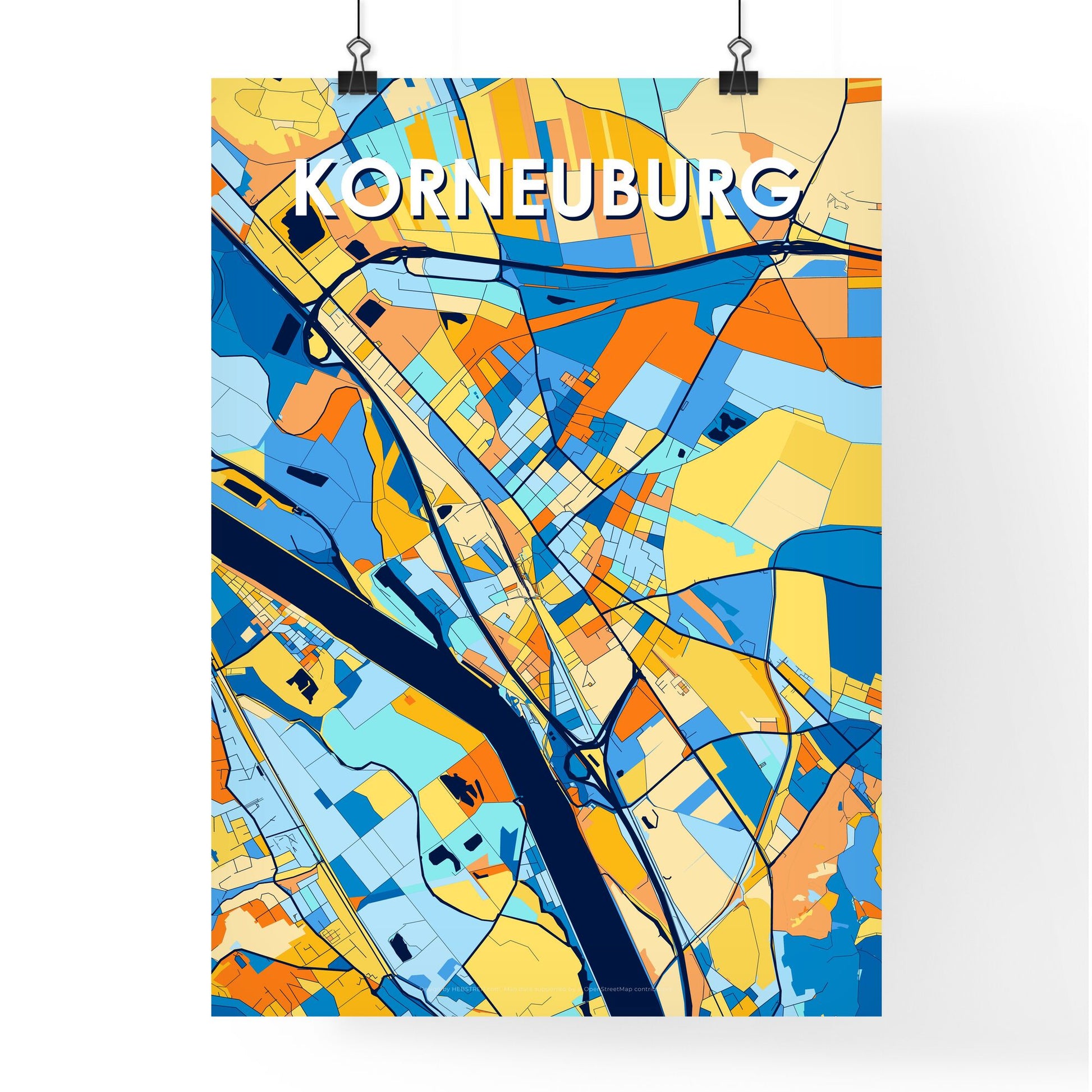 KORNEUBURG AUSTRIA Vibrant Colorful Art Map Poster Blue Orange