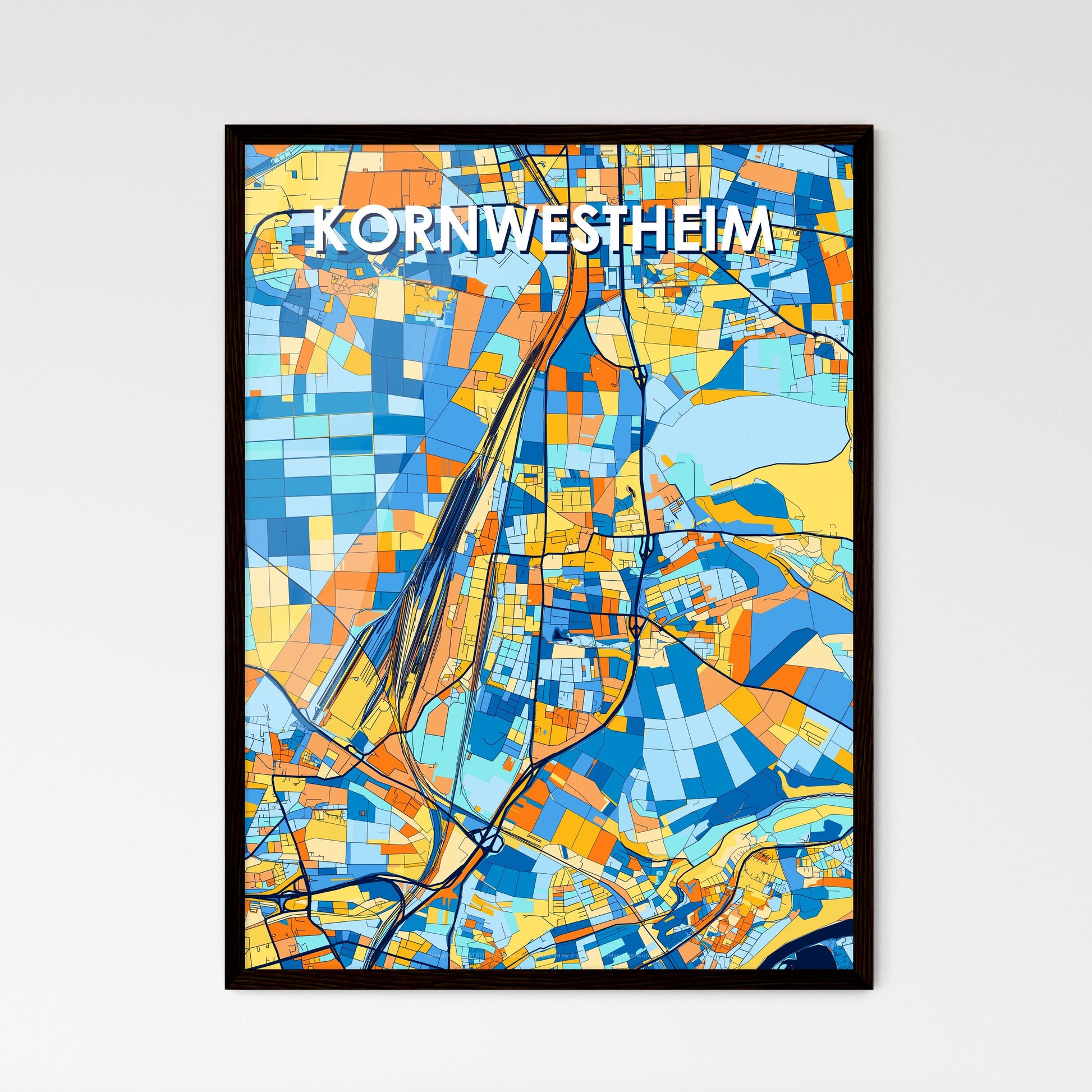 KORNWESTHEIM GERMANY Vibrant Colorful Art Map Poster Blue Orange